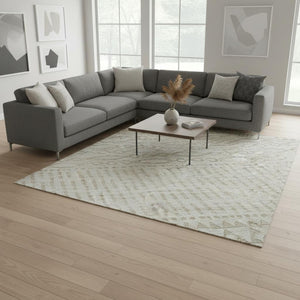 HomeRoots 8' X 10' Ivory and Beige Striped Area Rug - Durable, Washable, UV-Protected for Stylish Living Spaces 674794