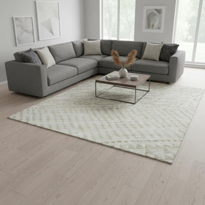 HomeRoots 9' X 12' Ivory and Beige Striped Area Rug - Washable, UV Protected, Stain-Resistant for Busy Homes 674795