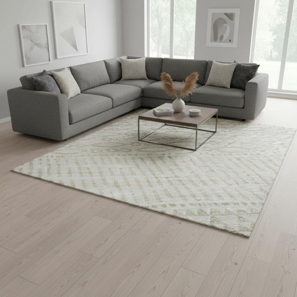 HomeRoots 9' X 12' Ivory and Beige Striped Area Rug - Washable, UV Protected, Stain-Resistant for Busy Homes 674795