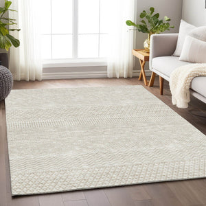 HomeRoots 9' X 12' Ivory and Beige Striped Area Rug - Washable, UV Protected, Stain-Resistant for Busy Homes 674795