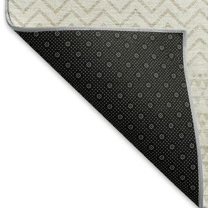 HomeRoots 9' X 12' Ivory and Beige Striped Area Rug - Washable, UV Protected, Stain-Resistant for Busy Homes 674795