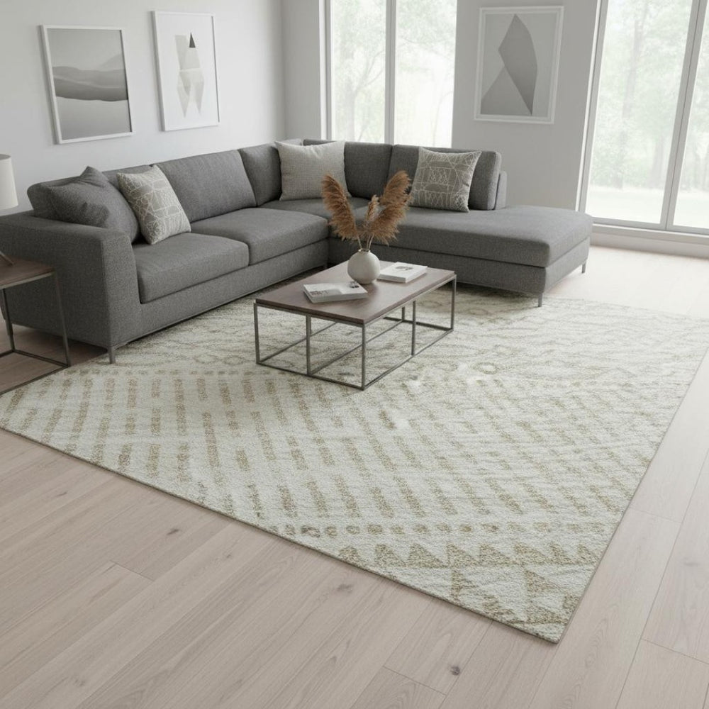 HomeRoots 10' Ivory and Beige Striped Washable Area Rug – Stylish, Durable, UV-Protected for Any Space! 674796