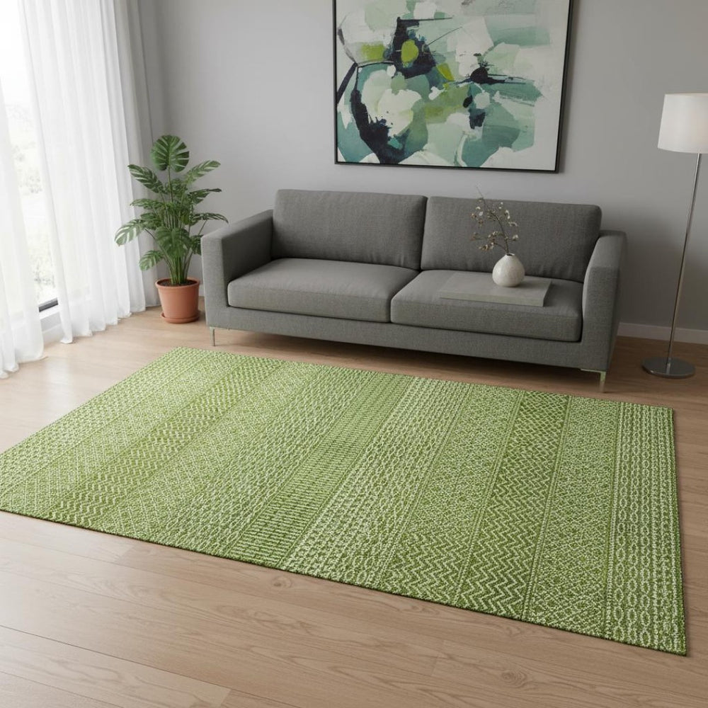 HomeRoots 5' X 8' Stylish Lime Green & Ivory Striped Washable Area Rug with UV Protection for Easy Care 674798