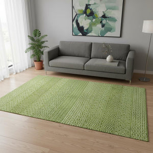 HomeRoots 5' X 8' Stylish Lime Green & Ivory Striped Washable Area Rug with UV Protection for Easy Care 674798