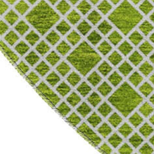 HomeRoots 8' Vibrant Lime Green & Ivory Striped Round Rug - Washable, UV-Protected, Durable for High-Traffic Areas 674799