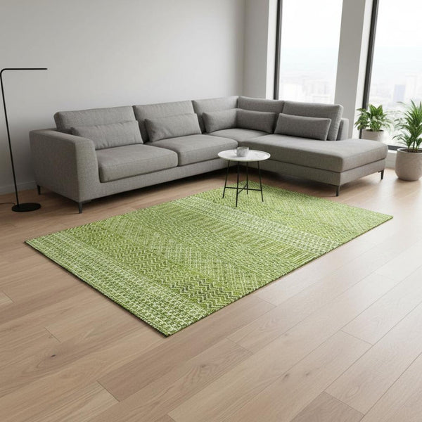 HomeRoots 10' X 14' Stylish Lime Green & Ivory Striped Area Rug - Washable, UV-Protected, Durable & Easy-Care 674802