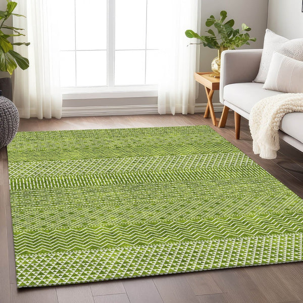 HomeRoots 10' X 14' Stylish Lime Green & Ivory Striped Area Rug - Washable, UV-Protected, Durable & Easy-Care 674802