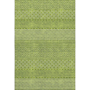 HomeRoots 10' X 14' Stylish Lime Green & Ivory Striped Area Rug - Washable, UV-Protected, Durable & Easy-Care 674802