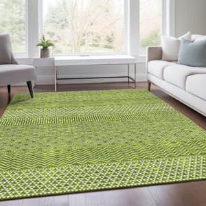 HomeRoots 10' X 14' Stylish Lime Green & Ivory Striped Area Rug - Washable, UV-Protected, Durable & Easy-Care 674802