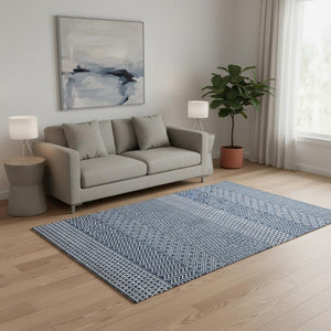 HomeRoots 5' X 8' Navy Blue & Ivory Striped Area Rug - Washable, UV-Protected, Perfect for Coastal Spaces! 674804