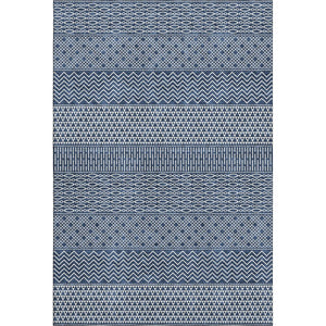 HomeRoots 5' X 8' Navy Blue & Ivory Striped Area Rug - Washable, UV-Protected, Perfect for Coastal Spaces! 674804