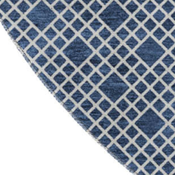 HomeRoots 8' Navy Blue Striped Round Rug - Washable, UV-Protected, Durable, Stylish for Coastal Home Decor 674805