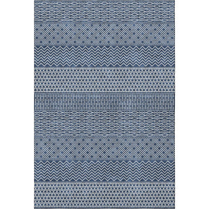 HomeRoots 9' X 12' Navy Blue & Ivory Striped Washable Area Rug - Durable, UV-Protected, Kid & Pet Friendly! 674807