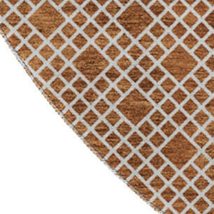 HomeRoots 8' Elegant Rust and Ivory Striped Washable Round Rug with UV Protection for High-Traffic Areas 674811