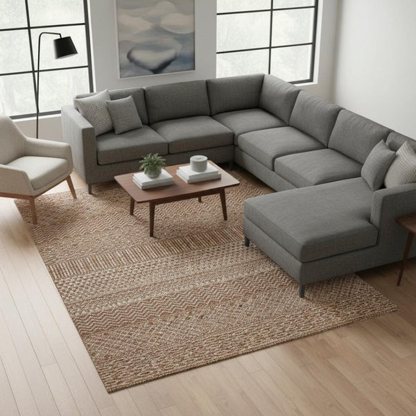 HomeRoots 8' X 10' Washable Area Rug in Rust & Ivory Stripes - Durable, Stain-Resistant with UV Protection! 674812