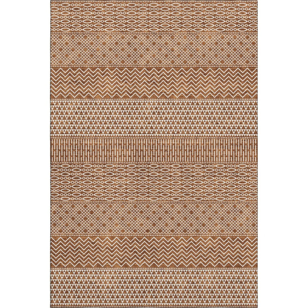 HomeRoots 8' X 10' Washable Area Rug in Rust & Ivory Stripes - Durable, Stain-Resistant with UV Protection! 674812