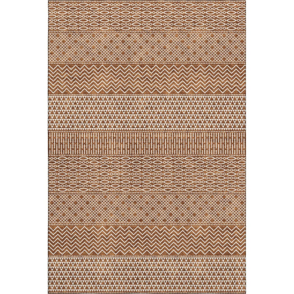 HomeRoots 9' X 12' Striped Rust and Ivory Washable Area Rug with UV Protection for Family-Friendly Spaces 674813