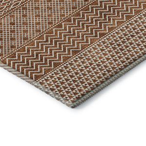 HomeRoots 9' X 12' Striped Rust and Ivory Washable Area Rug with UV Protection for Family-Friendly Spaces 674813