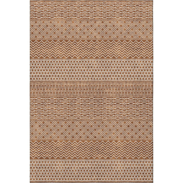 HomeRoots 9' X 12' Striped Rust and Ivory Washable Area Rug with UV Protection for Family-Friendly Spaces 674813