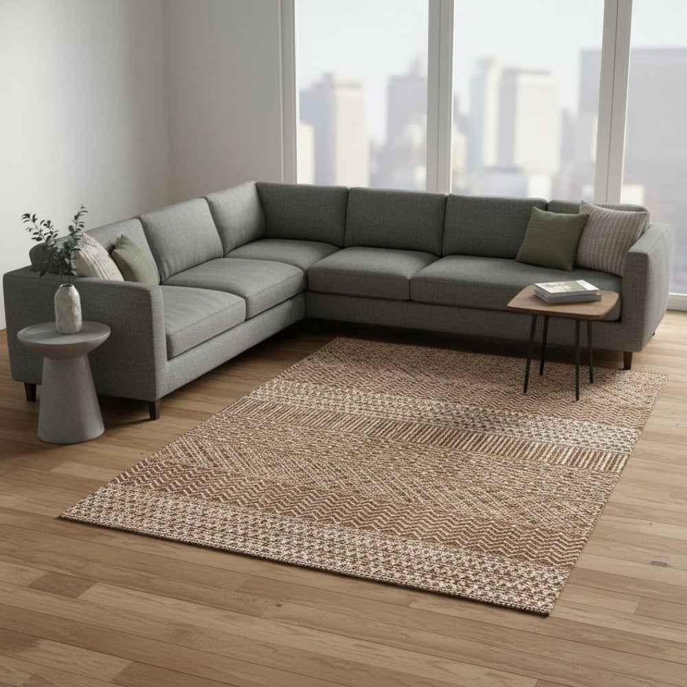 HomeRoots 10' X 14' Rust and Ivory Striped Area Rug with UV Protection – Durable, Washable, Stain-Resistant Design! 674814