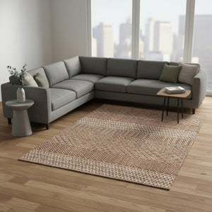 HomeRoots 10' X 14' Rust and Ivory Striped Area Rug with UV Protection – Durable, Washable, Stain-Resistant Design! 674814