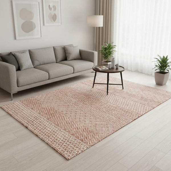 HomeRoots 5' X 8' Striped Salmon and Ivory Washable Area Rug - Durable, UV-Protected, Stain-Resistant Design! 674816