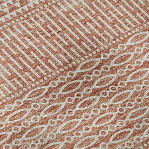 HomeRoots 8' Salmon and Ivory Striped Washable Round Rug - UV Resistant, Durable, Stylish for Any Space! 674817