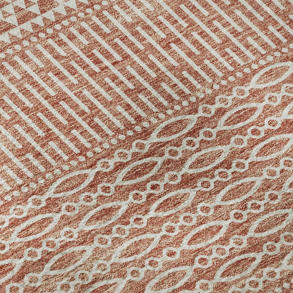 HomeRoots 8' Salmon and Ivory Striped Washable Round Rug - UV Resistant, Durable, Stylish for Any Space! 674817