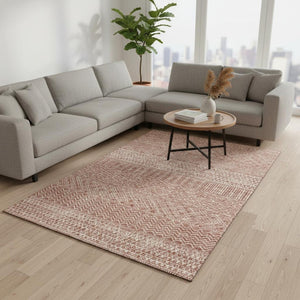 HomeRoots 8' X 10' Salmon and Ivory Striped Washable Area Rug - Durable, UV Protected, Perfect for Busy Homes! 674818