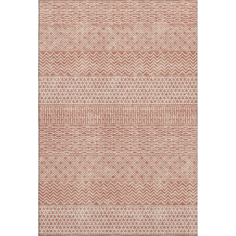 HomeRoots 8' X 10' Salmon and Ivory Striped Washable Area Rug - Durable, UV Protected, Perfect for Busy Homes! 674818