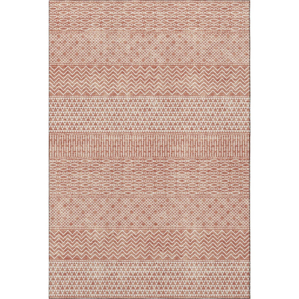 HomeRoots 8' X 10' Salmon and Ivory Striped Washable Area Rug - Durable, UV Protected, Perfect for Busy Homes! 674818