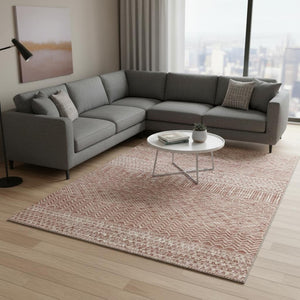 HomeRoots 9' X 12' Striped Salmon and Ivory Washable Area Rug - Durable, UV-Protected, Perfect for High-Traffic Spaces 674819