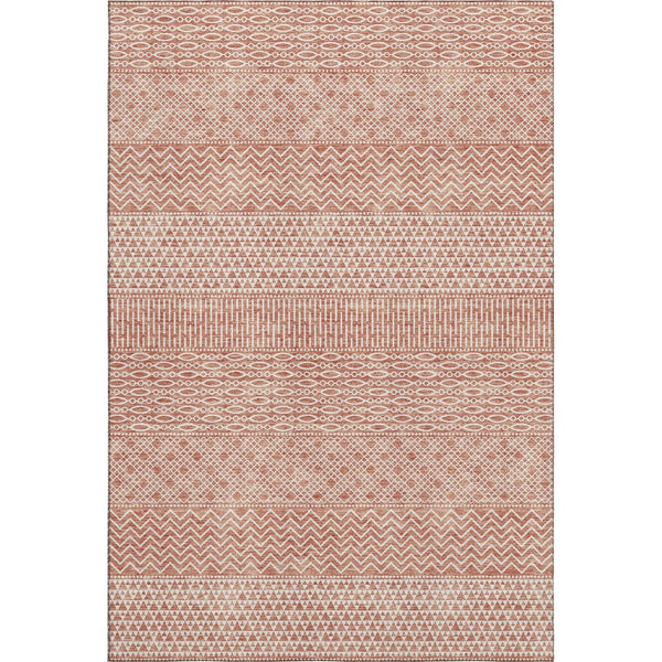 HomeRoots 9' X 12' Striped Salmon and Ivory Washable Area Rug - Durable, UV-Protected, Perfect for High-Traffic Spaces 674819