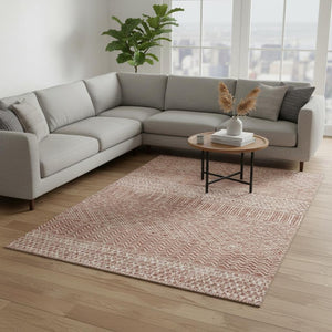 HomeRoots 10' Salmon and Ivory Striped Washable Area Rug - UV Protected, Durable, Easy-Clean for Homes 674820