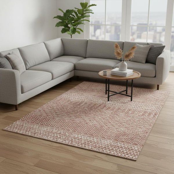 HomeRoots 10' Salmon and Ivory Striped Washable Area Rug - UV Protected, Durable, Easy-Clean for Homes 674820