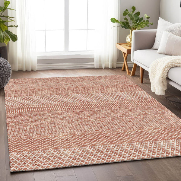 HomeRoots 10' Salmon and Ivory Striped Washable Area Rug - UV Protected, Durable, Easy-Clean for Homes 674820