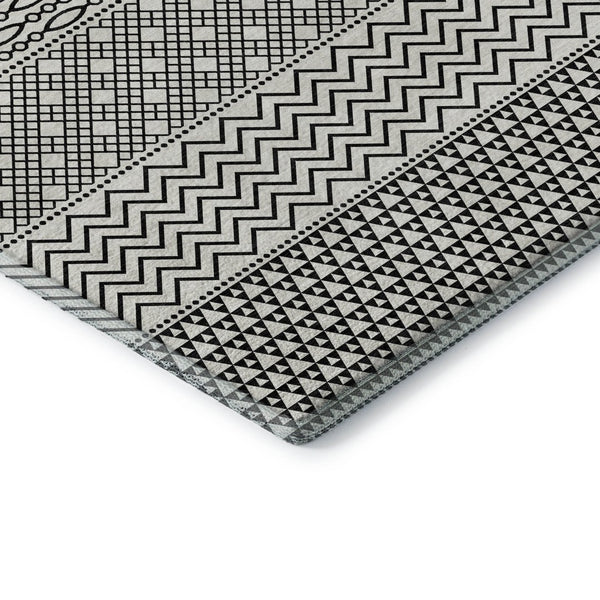 HomeRoots 5' X 8' Stylish White and Black Striped Area Rug – Washable, UV-Protected, Durable for High Traffic Areas 674822