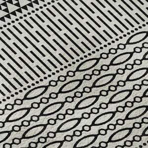 HomeRoots 8' White and Black Striped Washable Round Rug - Durable, UV-Protected, Easy-Care Design for Any Space 674823