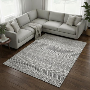 HomeRoots 8' X 10' Striped Washable Area Rug - Modern Black & White Design with UV Protection & Stain Resistance 674824