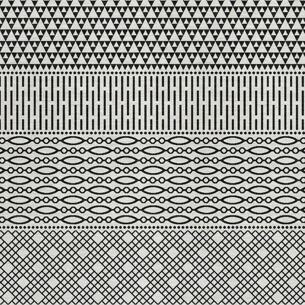 HomeRoots 9' X 12' Striped Washable Area Rug - Stylish Black & White Design with UV Protection for Durability 674825