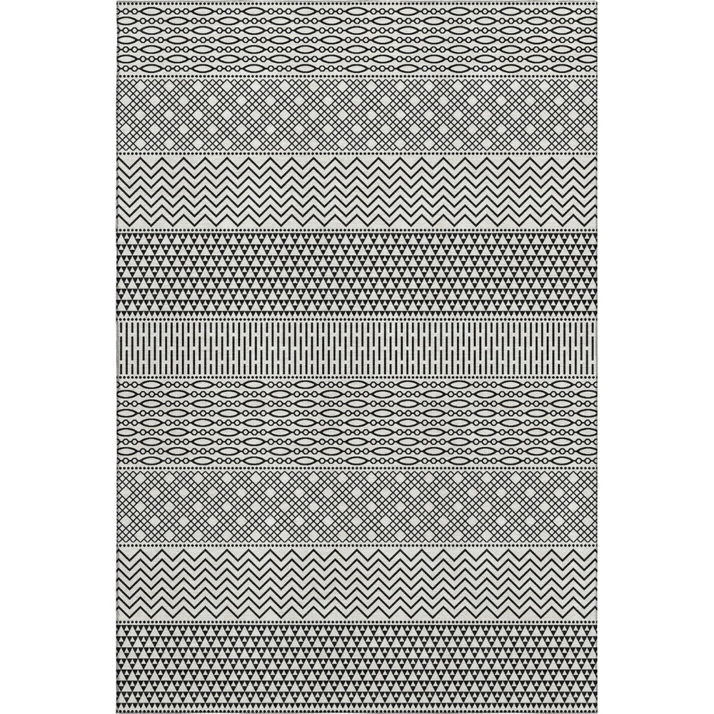 HomeRoots 10' X 14' Washable White and Black Striped Area Rug with UV Protection for High-Traffic Spaces 674826