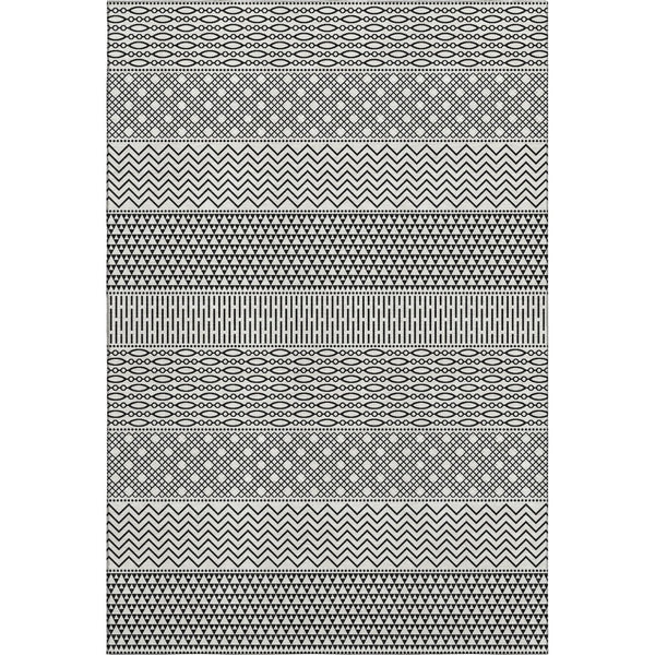HomeRoots 10' X 14' Washable White and Black Striped Area Rug with UV Protection for High-Traffic Spaces 674826