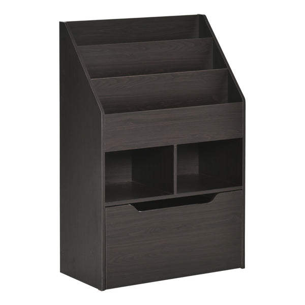English Elm HOMCOM Kids Bookcase with Drawer & Anti-Tip Design, 3-Tier Shelf Organizer for Toys & Books Brown W2225P217319