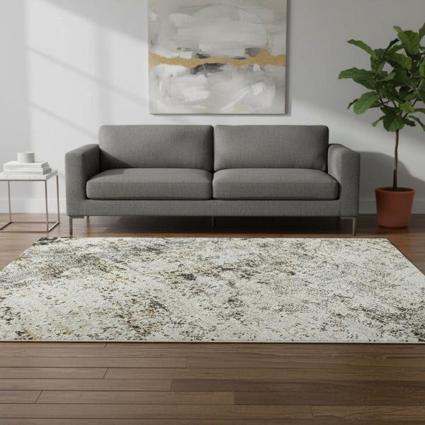 HomeRoots 5' X 8' Black And Ivory Abstract Area Rug – Stylish, Washable, UV-Protected for Modern Homes! 674828