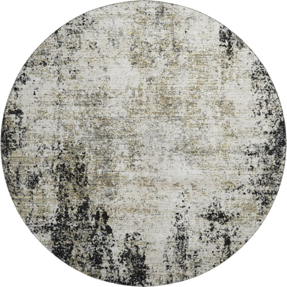 HomeRoots 8' Black and Ivory Abstract Washable Round Rug – Durable, Stain-Resistant, UV-Protected for High-Traffic Areas 674829