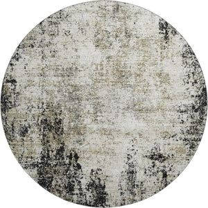 HomeRoots 8' Black and Ivory Abstract Washable Round Rug – Durable, Stain-Resistant, UV-Protected for High-Traffic Areas 674829