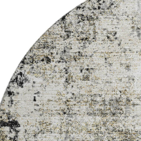 HomeRoots 8' Black and Ivory Abstract Washable Round Rug – Durable, Stain-Resistant, UV-Protected for High-Traffic Areas 674829
