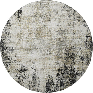 HomeRoots 8' Black and Ivory Abstract Washable Round Rug – Durable, Stain-Resistant, UV-Protected for High-Traffic Areas 674829