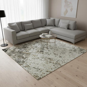 HomeRoots 8' X 10' Black And Ivory Abstract Area Rug - Washable, UV-Protected, Stylish, Durable for Homes 674830