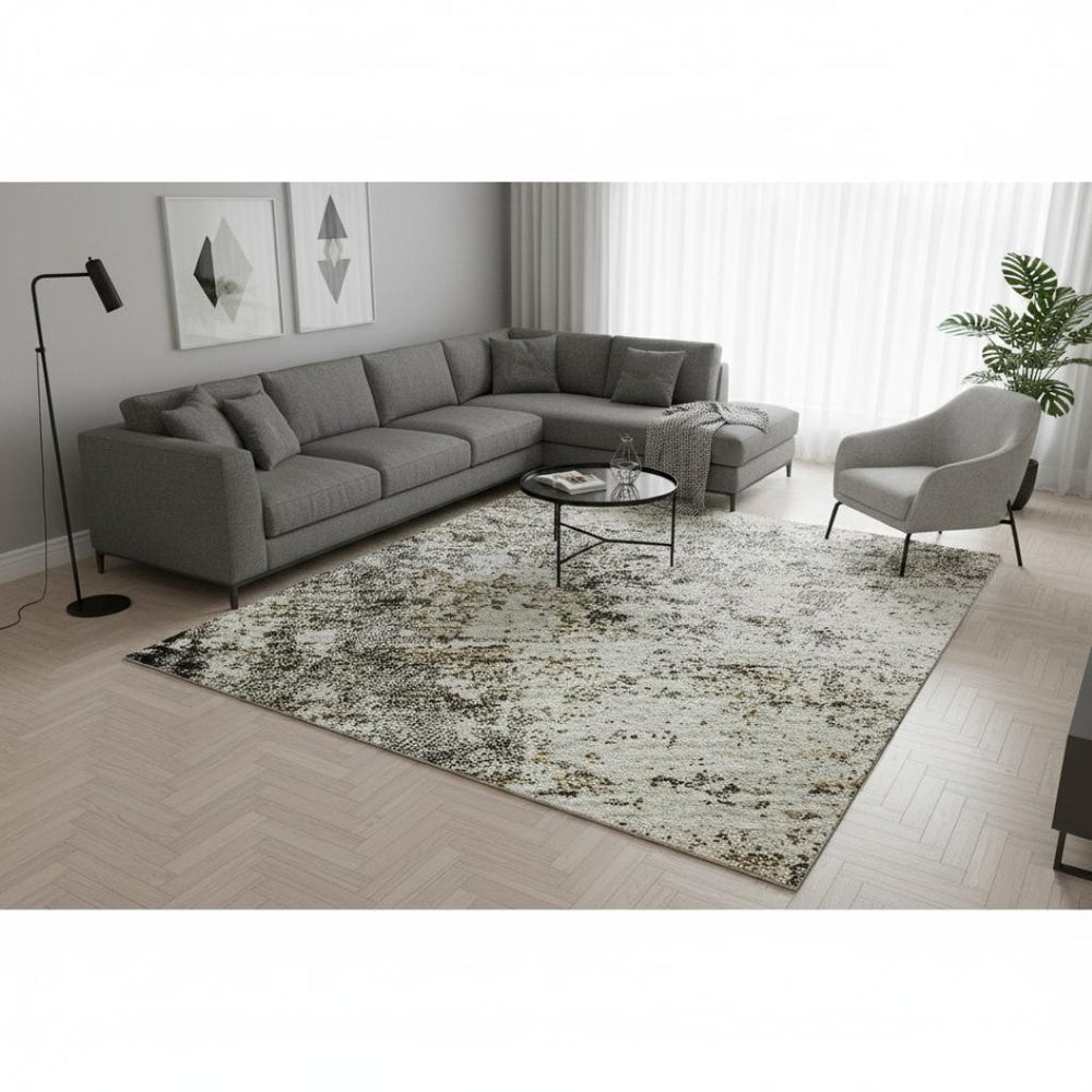HomeRoots 9' X 12' Black and Ivory Abstract Area Rug - Washable, Stain-Resistant, UV Protected, Stylish & Durable 674831